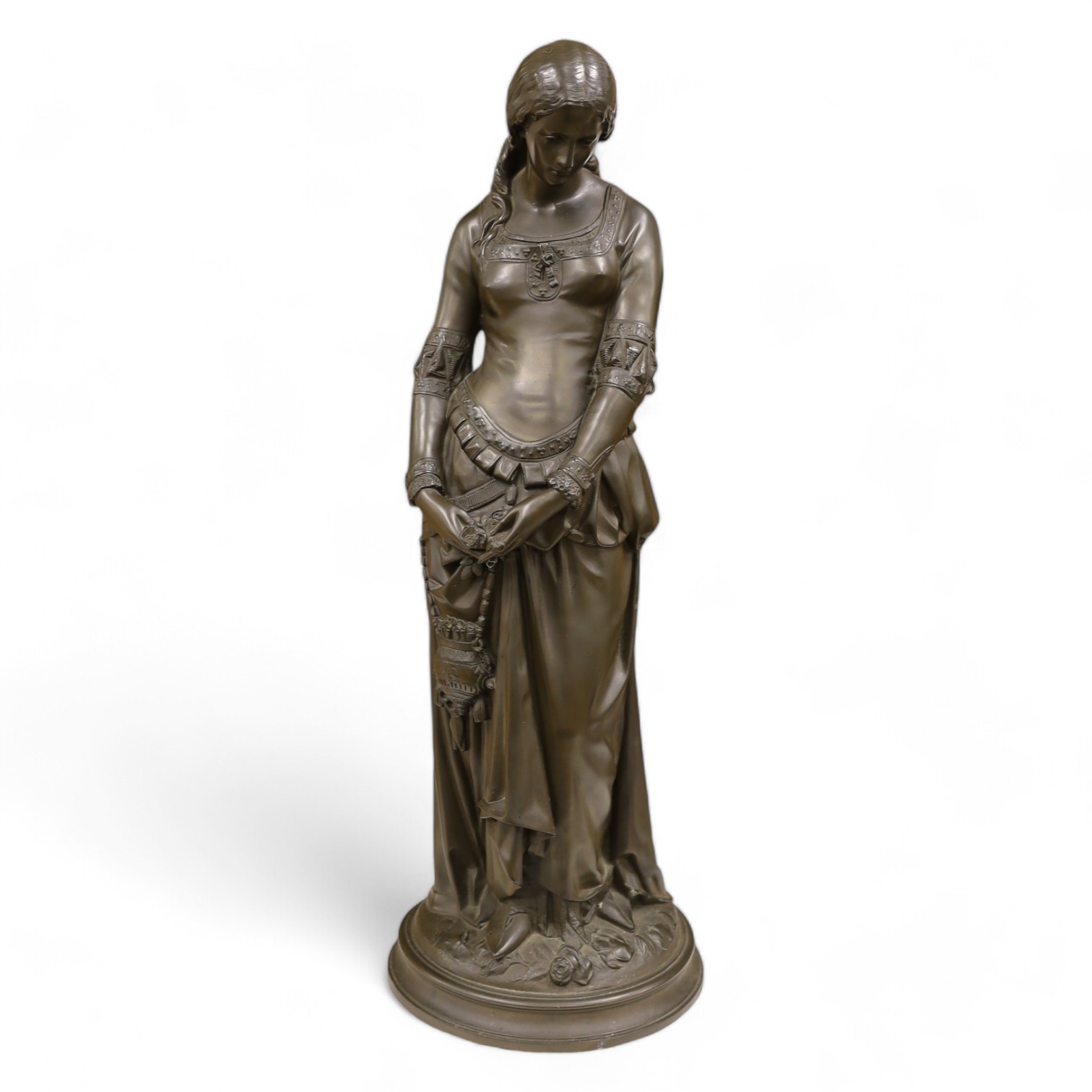 A bronze finished figure of a maiden, 56cm. Condition - good